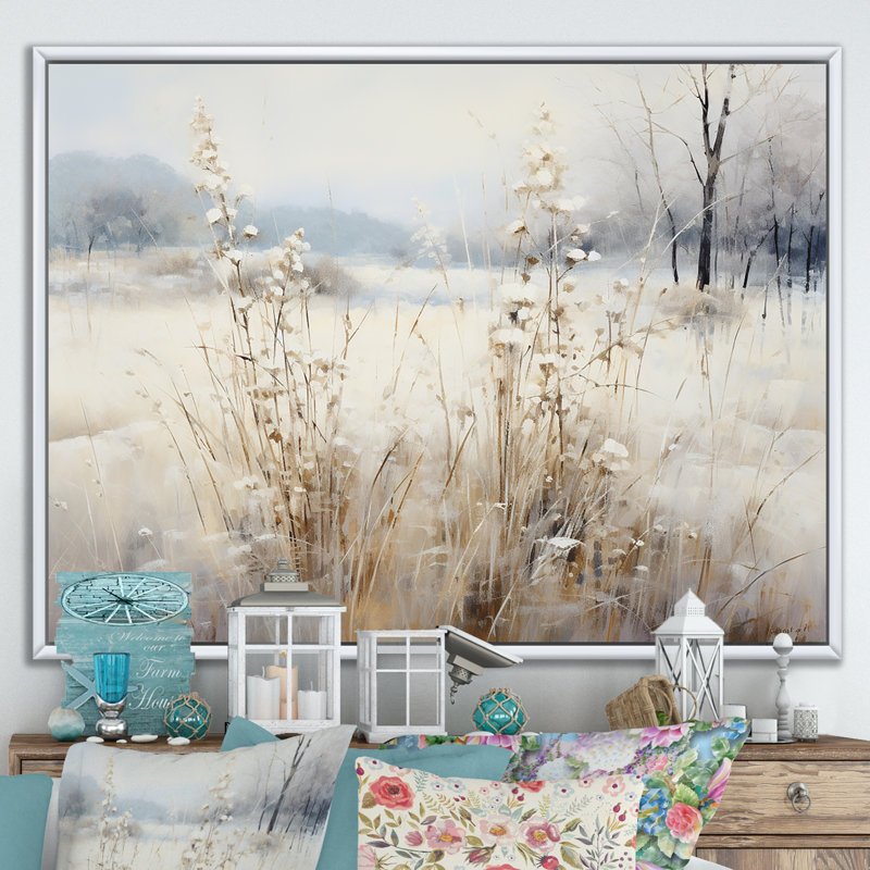 «Winter Meadow View calmness I», reproduction sur toile, Cadre flottant blanc, H 12 po x l 20 po x P 1 po