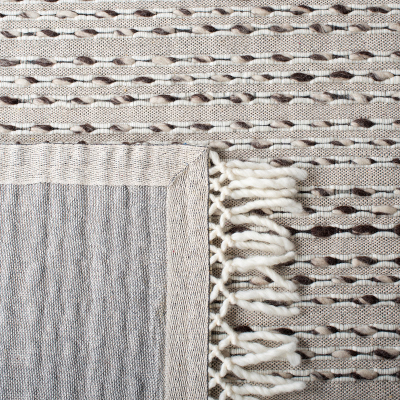 Scharff Striped Handmade Hand-Loomed Area Rug in Ivory, Rectangle 8' x 10'