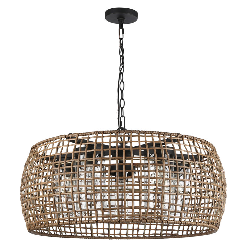 Piper 5 Light Pendant - Outdoor in Natural Black with Maple All-Weather Wicker Shade