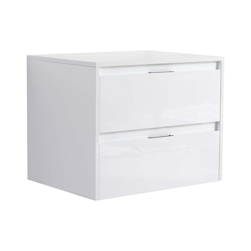 Armoire de salle de bain murale de 24 pouces avec tiroirs à fermeture en douceur et design flottant, finition brillante pour les espaces modernes
