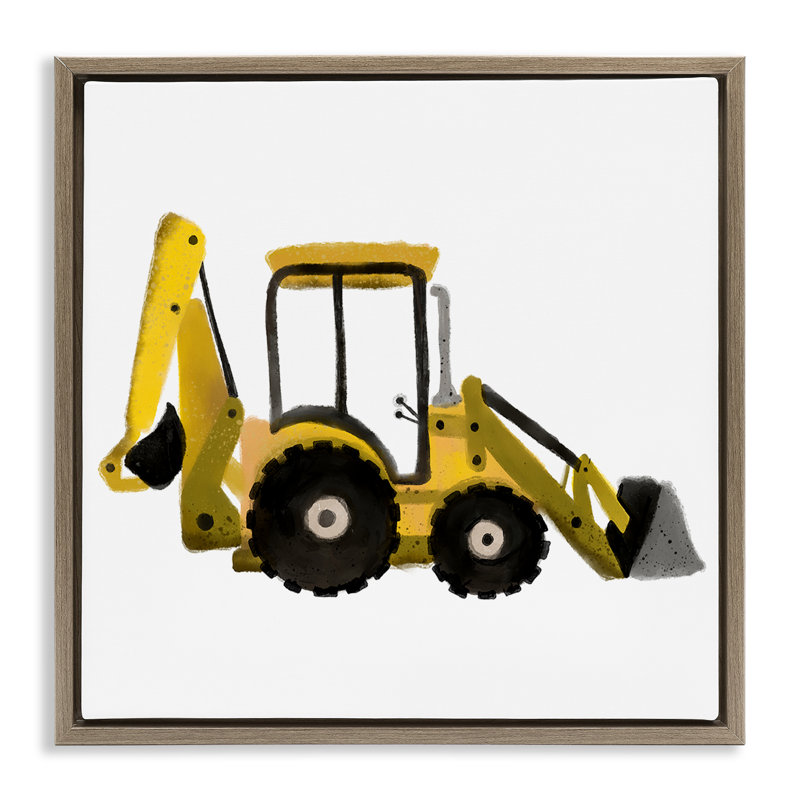 «Yellow Simple Bulldozer», encadrée par Elizabeth Medley, Cadre flottant orme Montalcino, H 18 po x l 18 po