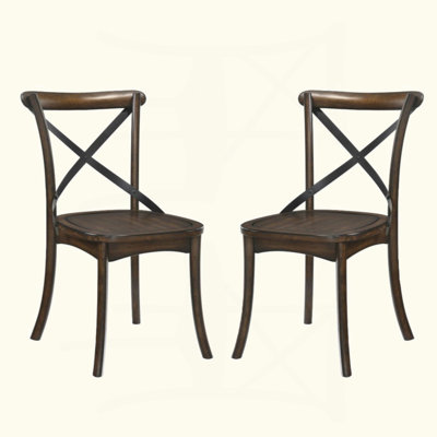 Set Of 2 "X" Metal Back Side Chairs, Dark Oak And Black