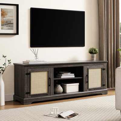 Meuble télé 70 po avec portes et 2 tablettes, gris, l 65 po x P 15,13 po, H 23,29 po