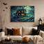 Art mural sur toile gothique, maison hantée avec fenêtres brillantes sous Halloween-332858998