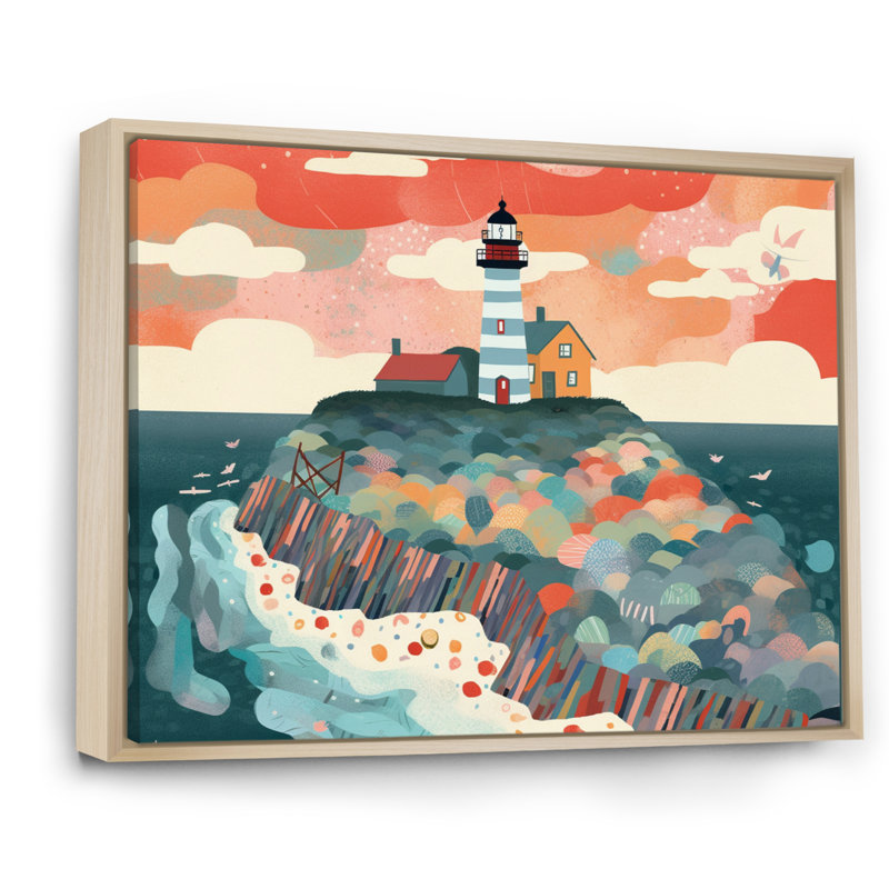 Phare côtier I sur toile, Cadre naturel flottant, H 12 po x l 20 po x P 1 po