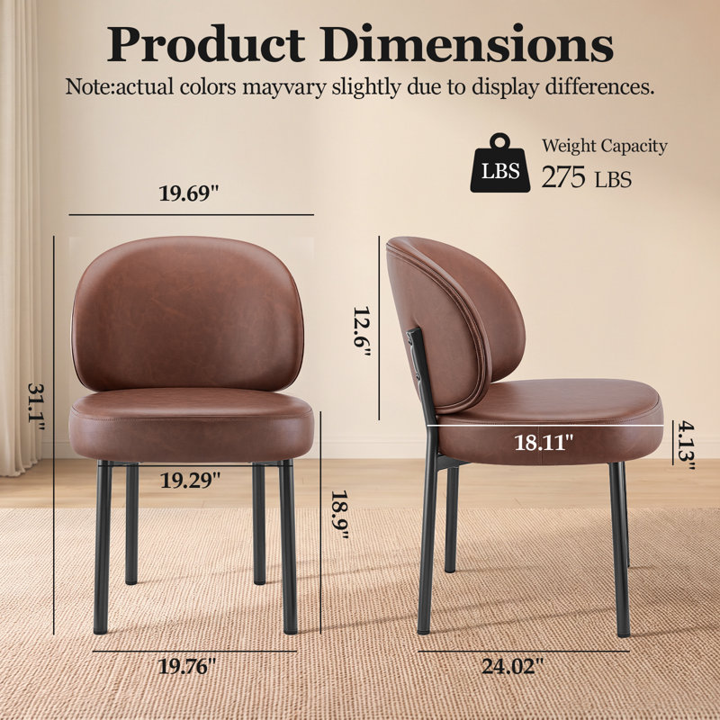 Chaise de salle à manger Aleshire rembourrée avec siège en similicuir et pieds en métal, Tanné