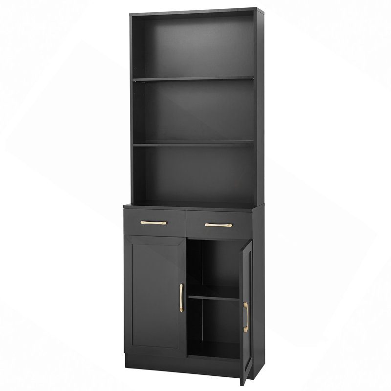 Armoire de rangement pour salle de bain, armoire avec deux portes et tiroirs, tablette réglable, tablette ouverte à trois couches, panneau de fibres à densité moyenne