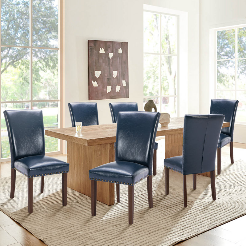 Aphina PU Leather Parsons Dining Chair Side Chair, Blue Faux Leather