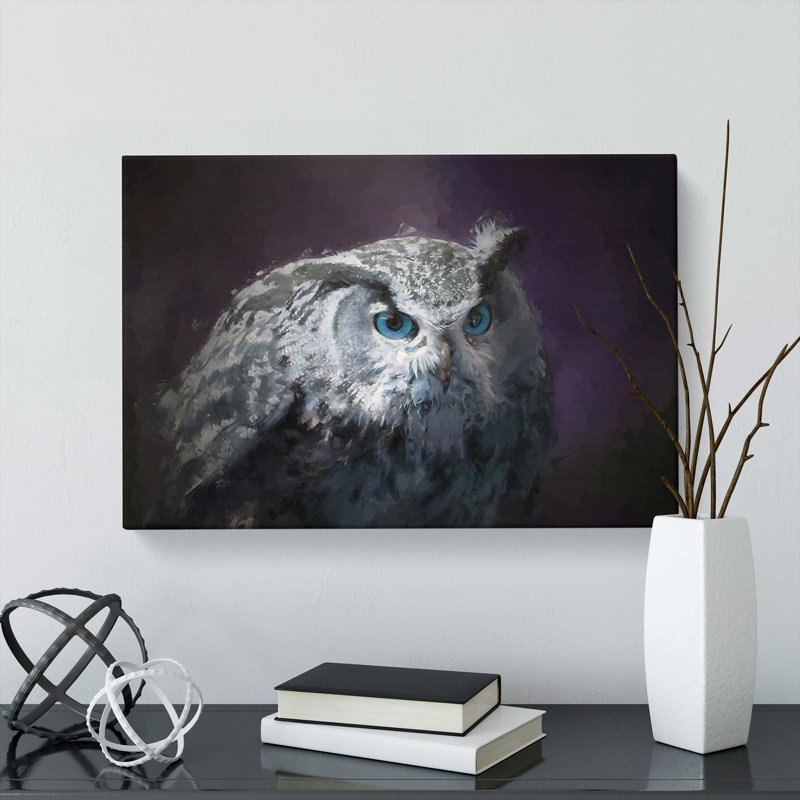 Blue Eyed Eurasian Eagle Owl in Abstract - Wrapped Canvas, 50cm H x 76cm W x 3cm D