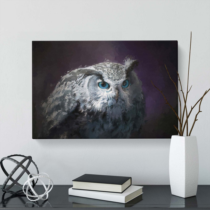 Blue Eyed Eurasian Eagle Owl in Abstract - Wrapped Canvas, 40cm H x 60cm W x 3cm D