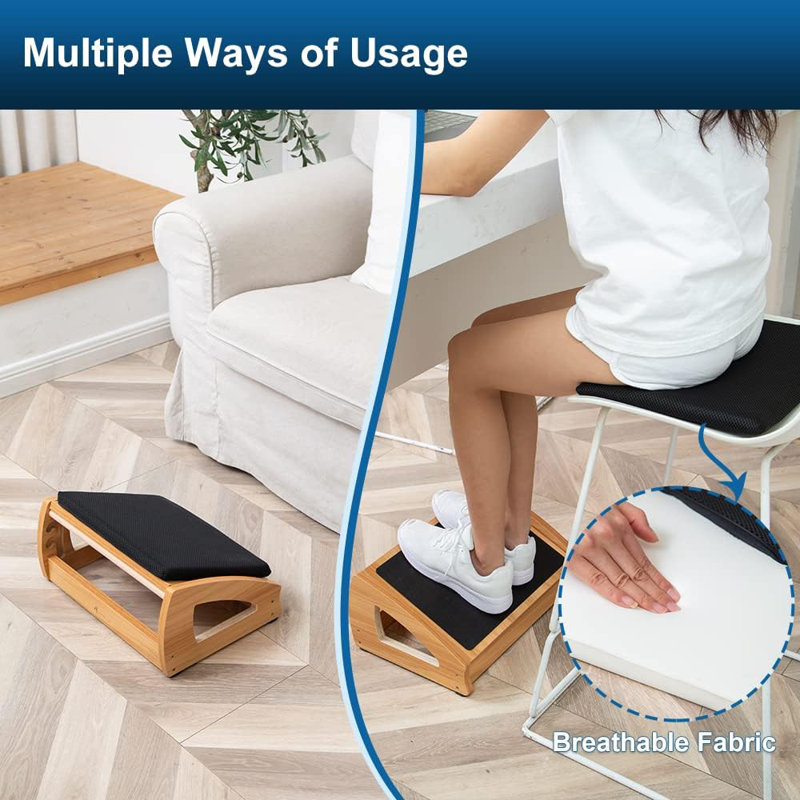 Wood Ergonomic Footrest   4-Angle Adjustable Foot Stool For Desk, Office Footrest, Anti-Slip Foot Stand For Under Desk, Enhances Posture, Promotes Blood Circulation, Easy Assembly