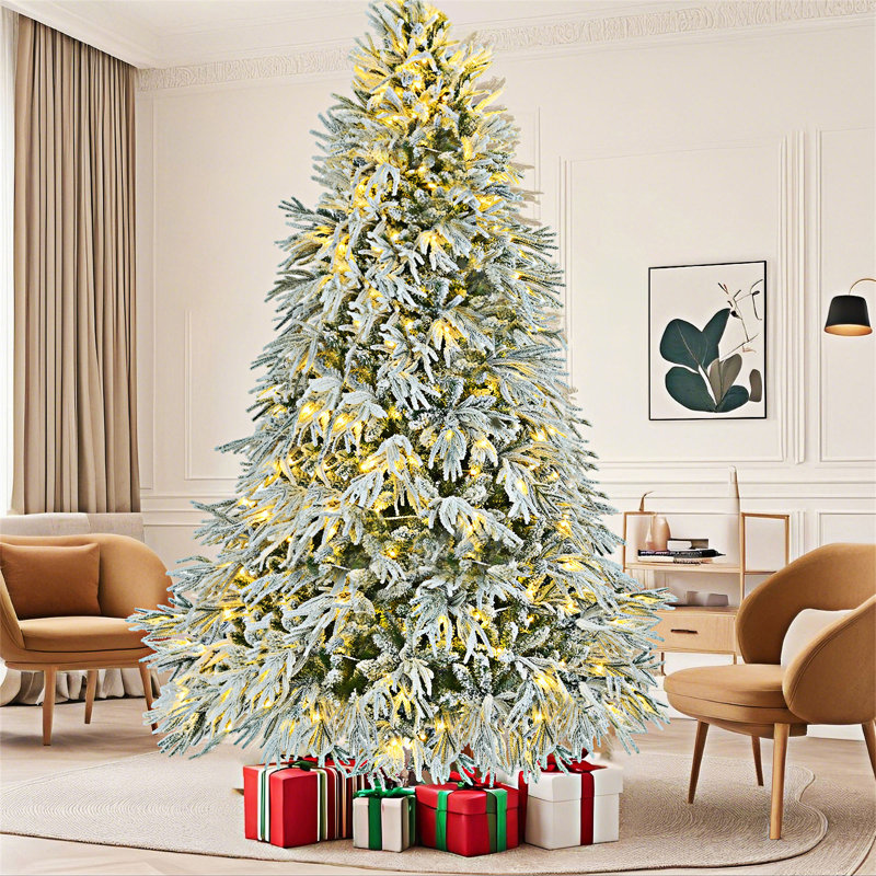 7.5FT Pre-Lit Spruce Snow Flocked Christmas Tree, 7'6"