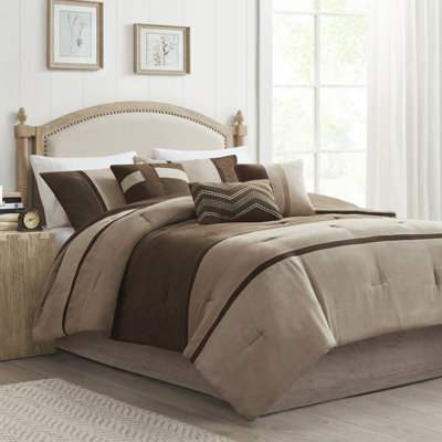 7 Piece Faux Suede Bedding - Queen, Brown, Stylish Decoration Queen Brown Comforter , Luxury