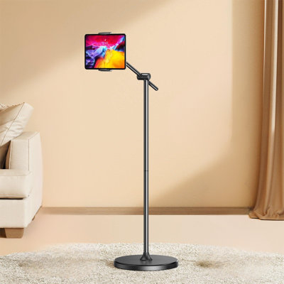 Height-Adjustable & 360° Rotation Tablet Floor Stand Stable Base, Aluminum Alloy Ipad Stand Floor Holder For Ipad Mini Air Pro 12.9/9.7, Monitor, Kindle, Iphone 16, Cell Phones (4.7"-15.6")