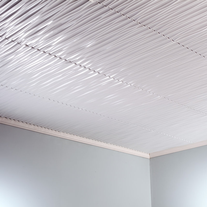 23 in. L x 23 in. W Embossed Vinyl Glue Up Ceiling Tile, Gloss White