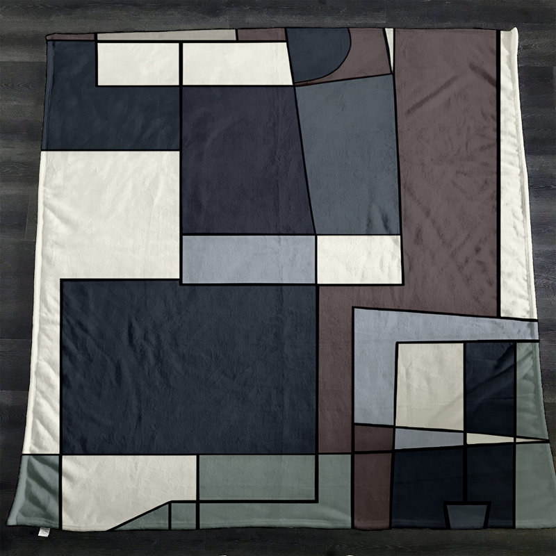 Throw Blanket, Geometric Shapes/Abstract, 68" W x 80" L, Blue/Green/Brown