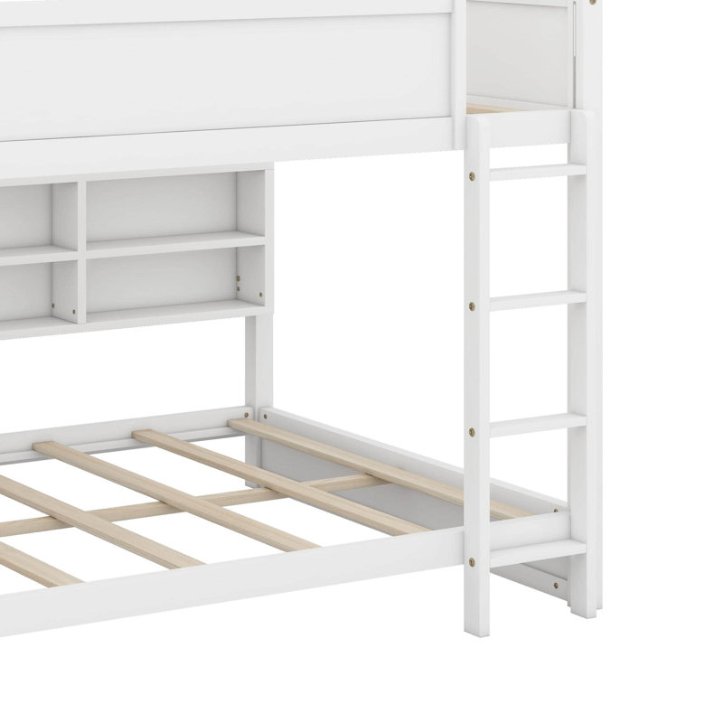 Queen Over Queen Bunk Bed With Built-In Storage Cabinets,Charging Station,Ladder,Safety Guardrails