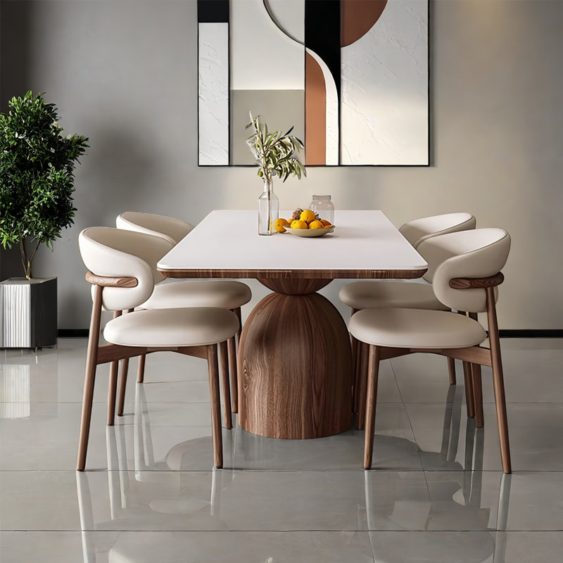 Ash Wood Rock Slab Rectangular Dining Table Sets, 29.5"H x 55"L x 27.56"W