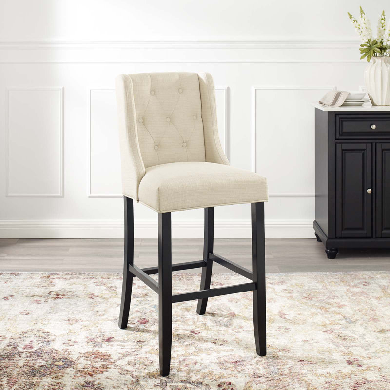 Modway Baronet Tufted Button Upholstered Fabric/Faux Leather Stool, Beige Polyester Blend, Bar Stool (30.5" Seat Height)