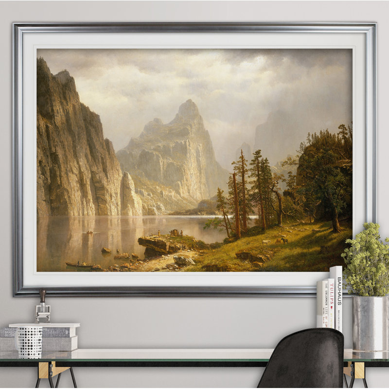 « merced river », reproduction de peinture à l’acrylique, Cadre argenté, H 28 po x l 38 po x P 1,5 po