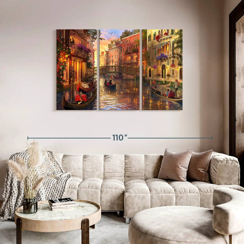 Coucher de soleil romantique à Venise, reproduction d'art sur toile, H 48 po x l 74 po x P 1,25 po