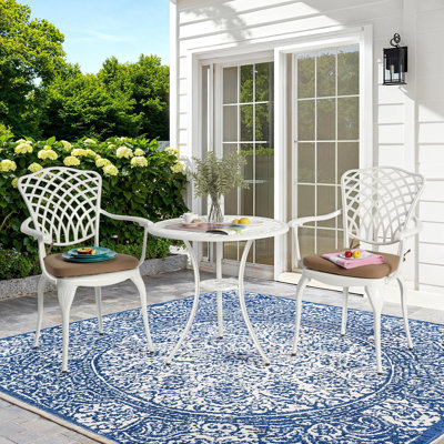 3-Piece Patio Bistro Set, Cast Aluminum Table with Umbrella Hole & 2 Chairs, All-Weather Outdoor Furniture
