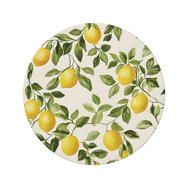 Outdoor Round Tablecloth with Elastic Band 60In-150cm Elastic Garden Tablecloth with Lemon Pattern Fits 54"-58" Wide Tables