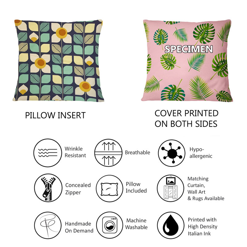 Coussin Botanical Retro Design III - Mid-Century Modern, 18 po x 18 po