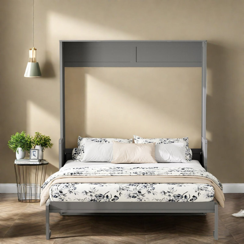 Grands lits escamotables grand format, lit mural gris en panneau de fibres à densité moyenne pour bureau à domicile