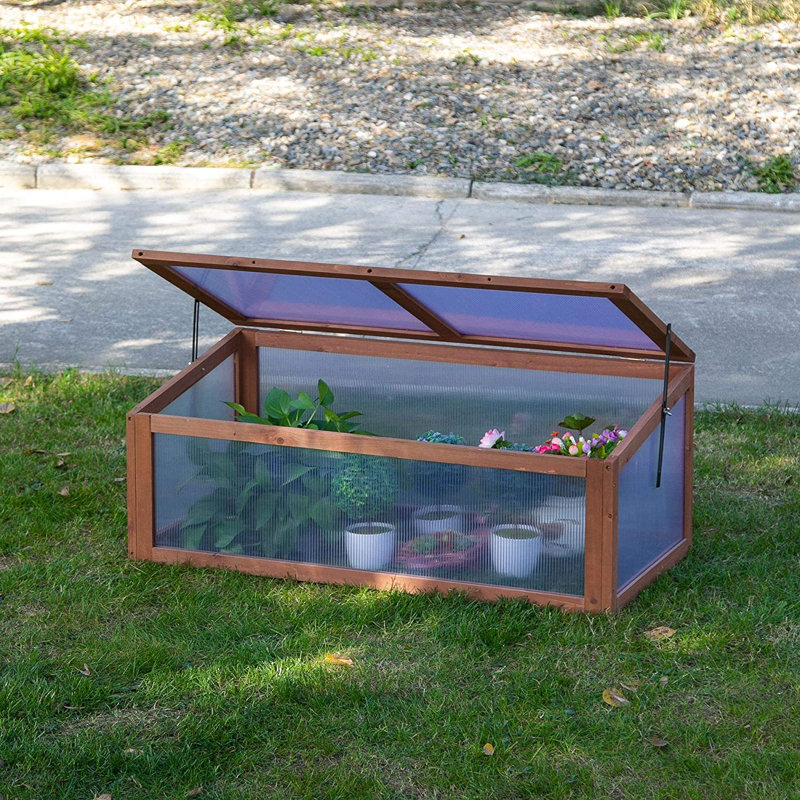 Bluemilk Wooden Cold Frame Greenhouse for Plants 100 x 65 x 40cm Brown