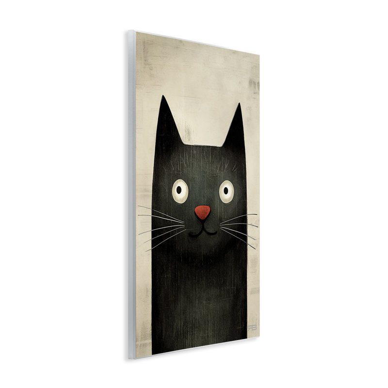 Chat souriant noir, art mural par Roozbeh Bahramali, H 15 po x l 10 po