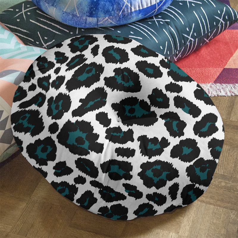 Housse et insert de coussin touffeté rond, Blanc / noir / bleu, H 30 po x l 30 po x P 4 po