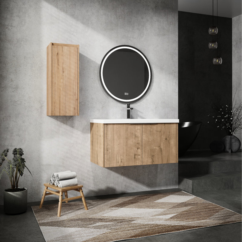 Meuble-lavabo de salle de bain avec lavabo et armoire d'appoint - 36 po - Grattoir élégant - Matériau luxueux