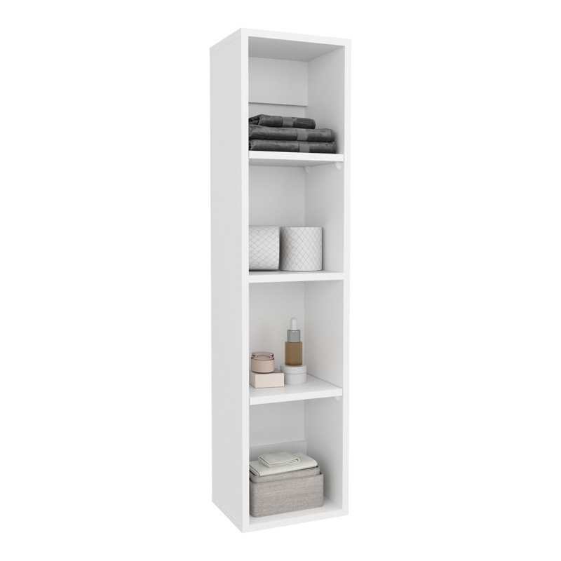 Wall - Mounted 40 Inch Tall Cabinet, 4 Open Shelves, Space Saving, Engineered Wood, White, Modern Style For Bathroom Essentials And Towels Slim Storage, Tall, Cleaning Supplies Storage