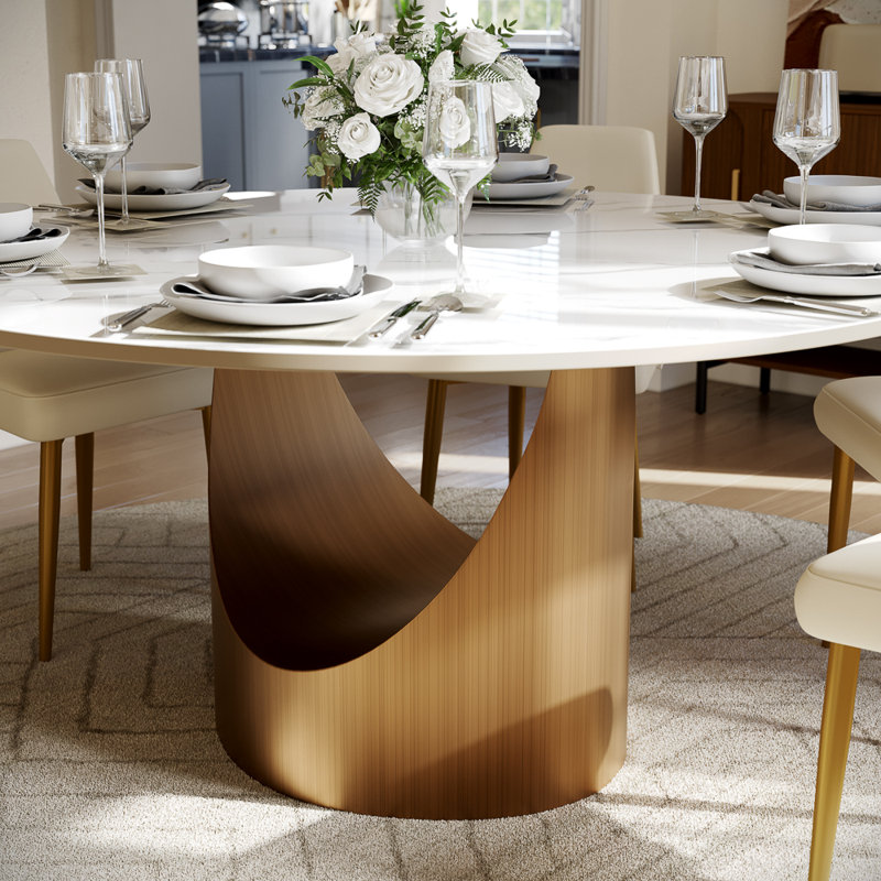 Ensemble de salle à manger moderne, ensemble de table de salle à manger ronde pré-assemblé, ensemble de table de salle à manger de cuisine en pierre frittée avec chaises rembourrées en similicuir