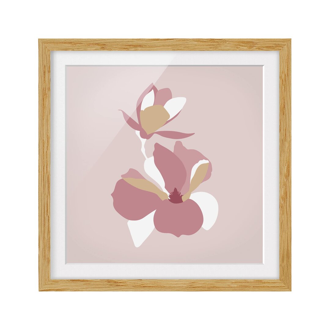 Gerahmtes Poster Line Art Flowers Pastel Pink