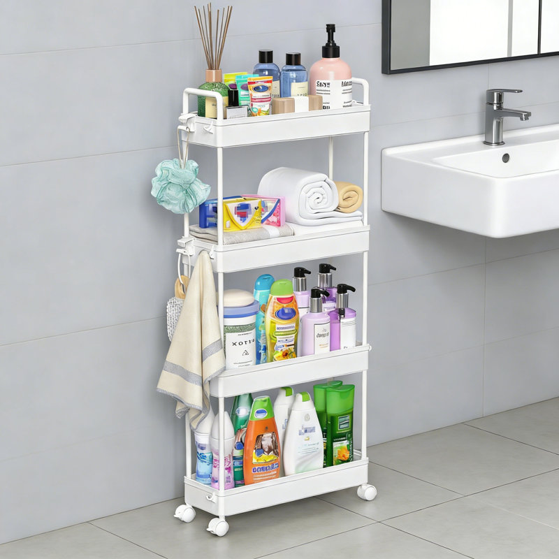 4-Tier Slim Rolling Storage Cart With Wheels, Narrow Skinny Organizer For Small Spaces