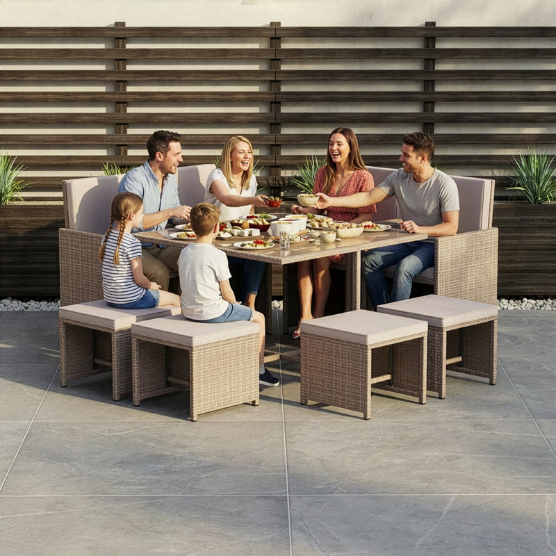 Parkson 8-Seater Dining Set with Cushions, UKFR Certified, Natural