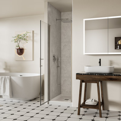 24-25" W x 72" H Frameless Pivot Shower Door, Swing Shower Glass Doors with 1/4" (6mm) Clear SGCC Tempered Glass, Reversible Installation, Chrome