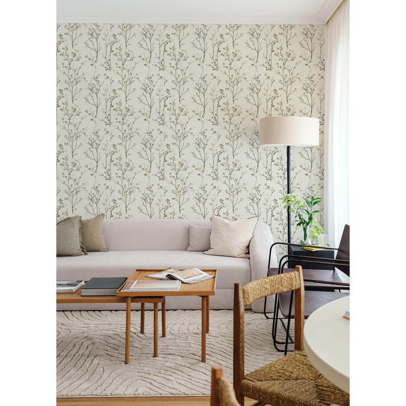 Silverling Neutral Budding Branches Wallpaper, White