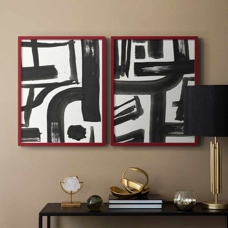 «Inkwell Intersect I-Premium», reproduction encadrée prête à accrocher - aucun clou requis - aucun clou requis, Rouge