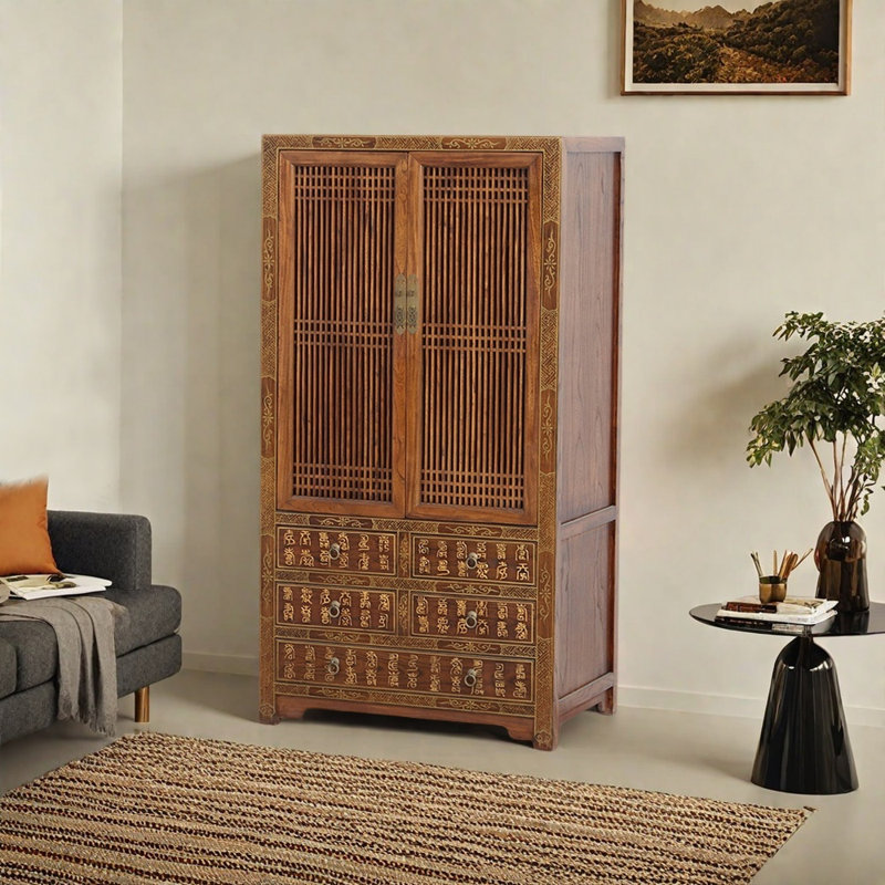 Nouvelle bibliothèque avec porte en treillis de style chinois