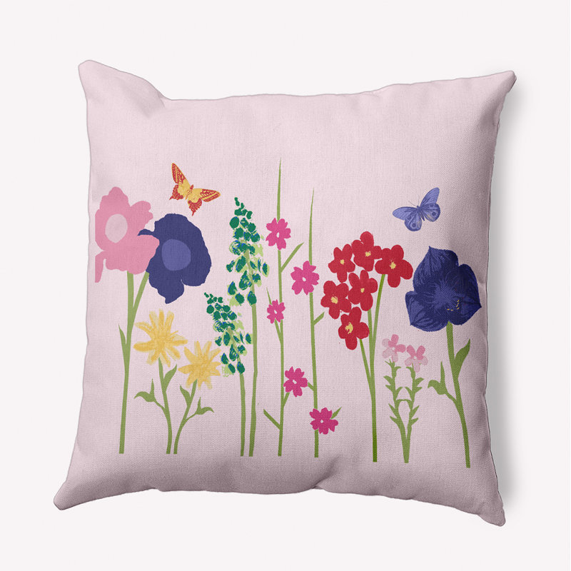 Coussin floral réversible Flower Power, H 26 po x l 26 po, Motif floral rose clair