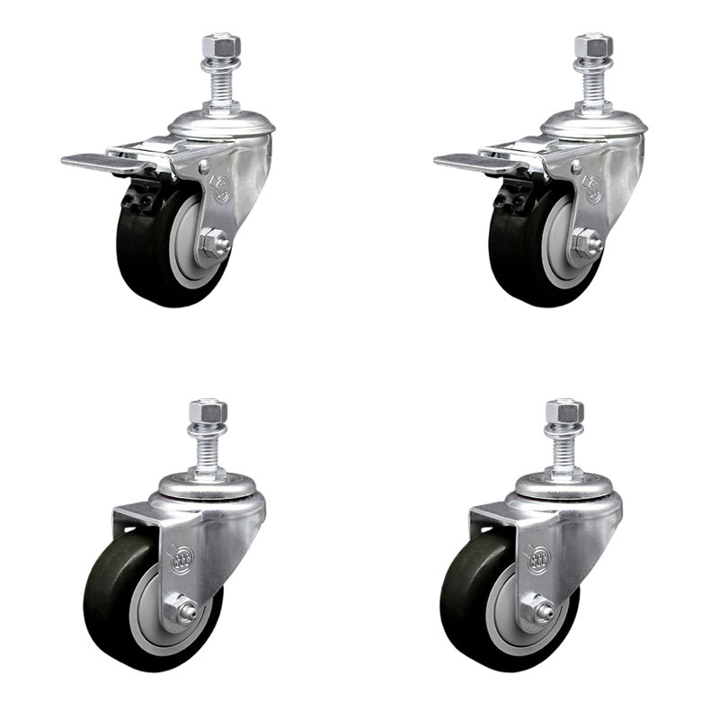 Polyurethane Swivel 12mm Stem Caster Set 2 Total Lock Brake
