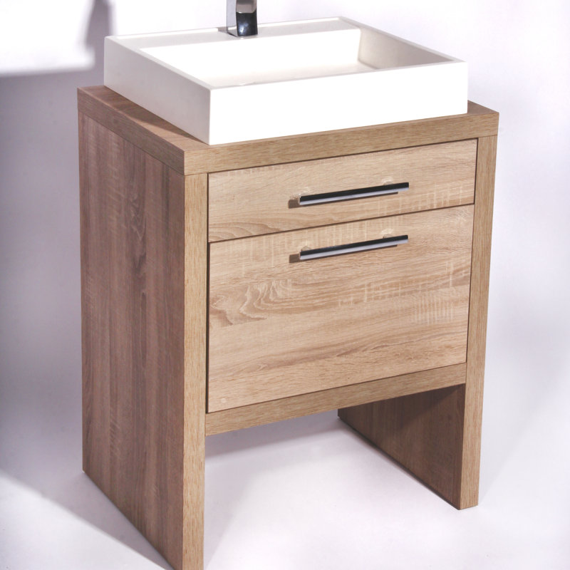 Amato 31.5'' Single Bathroom Vanity with Solid Wood Top, Natural Oak