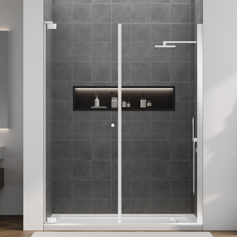 59-60" W X 75" H Pivot Swing Glass Shower Door,frameless Pivot Hinge Shower Door With 5/16"(8mm)clear Sgcc Tempered Glass With Nano Coating,reversible, Polished Chrome Finish