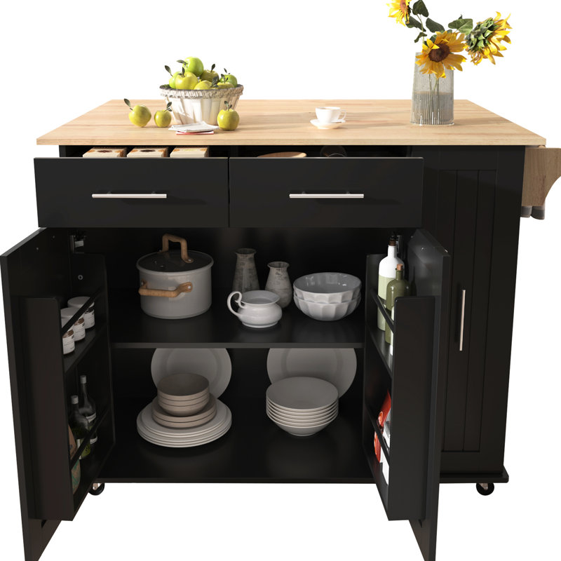 Rangement de cuisine classique avec 2 roulettes intérieures verrouillables, porte-serviettes noir,, Noir