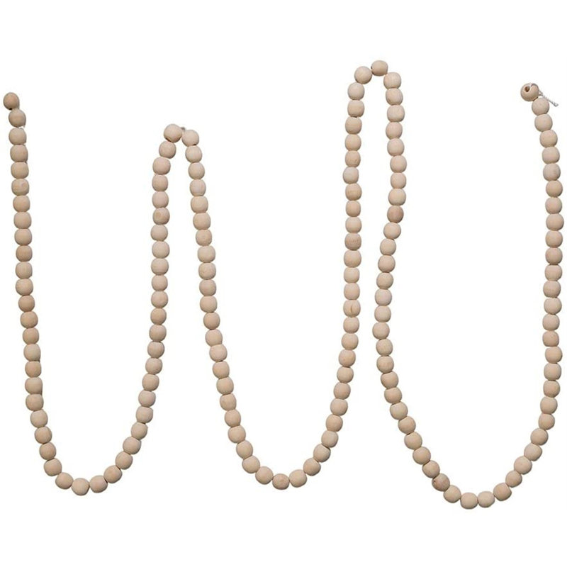 Rustic 9-Foot Pre-Decorated Natural Wood Beaded Christmas Garland
