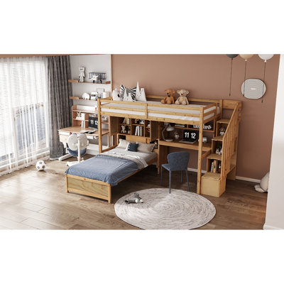 Loft Bed Including Staircase, Storage And Desk With Storage, Staircase In Finish