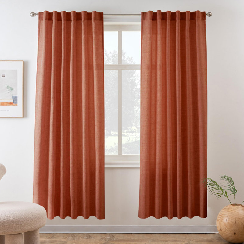Paire de rideaux semi-transparents avec passe-tringle Janie, L 52 po x L 96 po, Orange brûlé